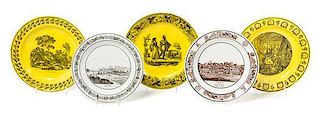 Five French Transfer Decorated Plates Diameter of first 9 3/4 inches.