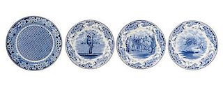 Four Creil Transfer Decorated Plates Diameter of largest 8 3/8 inches.