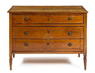 * A Northern Italian Parquetry and Walnut Commode Height 35 x width 47 1/4 x depth 20 1/2 inches.