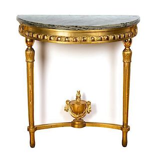 A Neoclassical Giltwood Console Table Height 30 x width 27 1/2 inches.