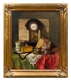 Franz Krischke, (Austrian, 1885-1960), Still Life with Clock and Cups