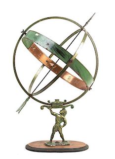 A Continental Patinated Metal Armillary Sphere Height 32 1/2 inches.