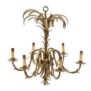 A Tole Six-Light Chandelier Height 24 x diameter 24 inches.