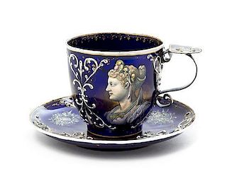 A Continental Enameled Cup and Saucer Diameter of saucer 5 1/2 inches.