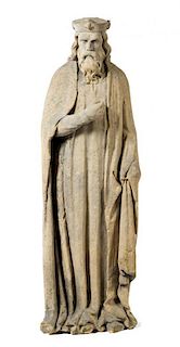A Limestone Sculpture of King Arthur Height 60 1/2 inches.