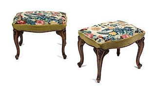 * A Pair of George II Style Mahogany Stools Height 16 x width 21 x depth 17 1/4 inches.