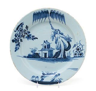 A Liverpool Delftware Blue and White Charger Diameter 13 1/4 inches.