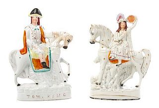 * Two Staffordshire Equestrian Figures Height of taller 11 3/4 inches.