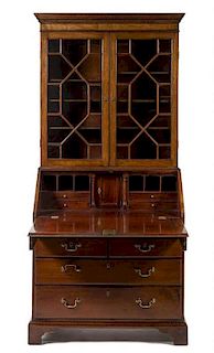 * A George III Style Mahogany Secretary Bookcase Height 81 x width 37 x depth 20 1/4 inches.