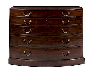 * A George III Mahogany Bowfront Chest of Drawers Height 34 x width 45 x depth 19 inches.