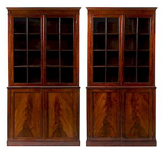 * A Pair of George III Mahogany Bookcases Height 84 1/2 x width 42 1/2 x depth 14 3/4 inches.