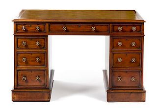 * A Georgian Style Mahogany Pedestal Desk Height 29 3/4 x width 48 3/4 x depth 27 inches.