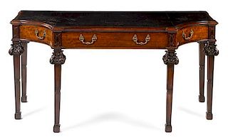 * An English Mahogany Writing Table Height 29 1/2 x width 59 3/4 x depth 28 inches.