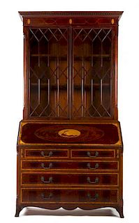 * A Scottish Marquetry and Mahogany Secretary Bookcase Height 96 inches.