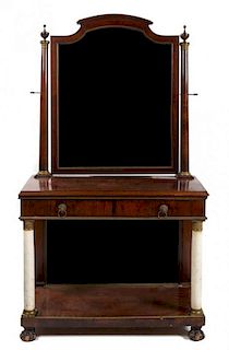 * A Regency Marble and Gilt Metal Mounted Mahogany Dressing Table Height 71 x width 40 1/2 x depth 17 3/4 inches.