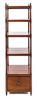 A Regency Mahogany Five-Tier Etagere Height 61 x width 18 x depth 16 inches.