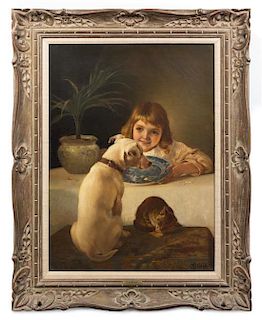Charles Henry Blair, (British, 19th Century), Girl with Dog and Kitten