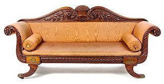 * A Victorian Style Mahogany Sofa Height 35 1/2 x width 79 x depth 25 inches.