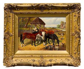John Frederick Herring the Younger, (British, 1820-1907), Horses at Pasture