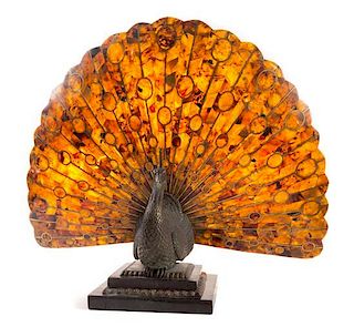 A Victorian Bronze, Tortoise Shell and Brass Table Lamp Height 19 1/4 inches.