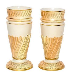* A Pair of Worcester Porcelain Vases Height 9 inches.