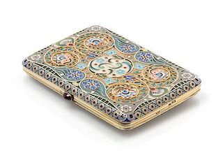 * A Russian Enameled Silver Cigarette Case, Mark of I.P. Khlebinikov with Imperial Warrant, Moscow, 19th century, the case havin