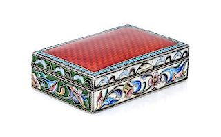 * A Russian Guilloche and Cloisonne Enamel Box, Maker's mark AE, Moscow, early 20th century, the lid with translucent red enamel