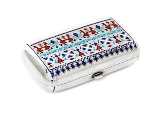 * A Russian Enameled Silver Cigarette Case, Maker's mark JAL, St. Petersburg, late 19th century, the case decorated with abstrac