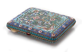 * A Russian Enameled Silver Cigarette Case, Mark of Mikhail Zorin, Moscow, late 19th/early 20th century, the case worked with co