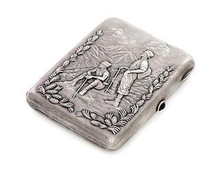 * A Russian Silver Cigarette Case, Mark of the Fourth Jeweler's Artel, St. Petersburg, early 20th century, the lid with raised d
