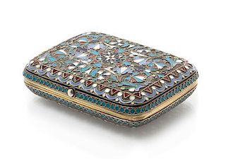 * A Russian Silver and Enamel Change Purse, Mark likely of Ivan Saltikov, Moscow, late 19th century, of rectangular form, the ca