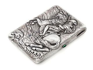 * A Russian Silver Cigarette Case, Mark of Konstantin Skvortsov, Moscow, late 19th/early 20th century, the case depicting Napole
