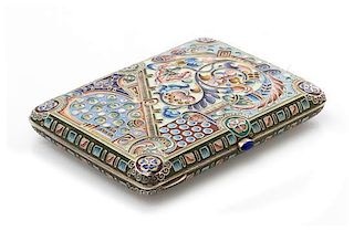 * A Russian Enameled Silver Cigarette Case, Mark of Konstantin Skvortsov, Moscow, early 20th century, the case with polychrome f