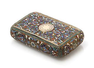 * A Russian Enameled Silver Cigarette Case, Mark of Vasilii Rukavishnikov, Moscow, late 19th/early 20th century, the case decora