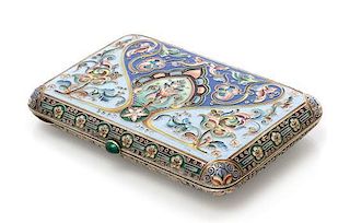* A Russian Enameled Silver Cigarette Case, Maker's mark Cyrillic IA, Moscow, early 20th century, the lid and underside decorate