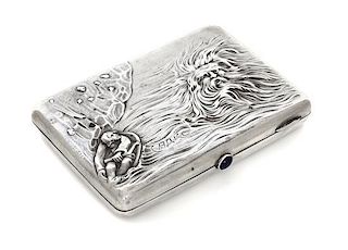 * A Russian Silver Cigarette Case, Maker's mark Cyrillic EF, Moscow, the lid worked with a scene from the story of Sadko and eng
