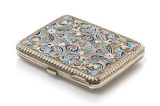 * A Russian Silver and Enamel Cigarette Case, Mark likely of Vasilii Agafonov, Moscow, early 20th century, the case with polychr