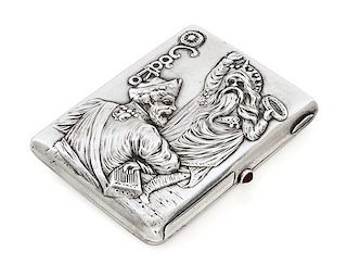* A Russian Silver Cigarette Case, Maker's mark Cyrillic GR, Moscow, early 20th century, the lid depicting the story of Sadko pl