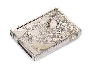 * A Russian Silver Cigarette Case, Ivan Speshnev, Moscow, late 19th/early 20th century, the case with engraved patterns and foli