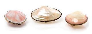 * A Soviet Russian Faux Seashell Mounted Silver-Gilt Compact, Mid-20th century, the hinged seashell case having a silver-gilt bo