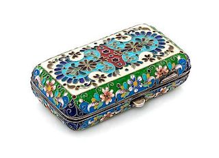 * A Russian Enameled Silver and Plique-a-Jour Cigarette Case, , the lid and underside with floral and foliate decoration, the si