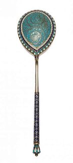 * A Russian Silver-Gilt and Enamel Spoon, Mark of Ashmarin Mateevich, assay mark of Anatoly Artsybashev, Moscow, 1894, having an