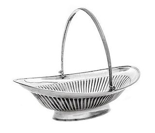 * A George III Silver Basket, Joseph Scammell, London, 1795, oval form with reeded sides and swing handle, center engraved with