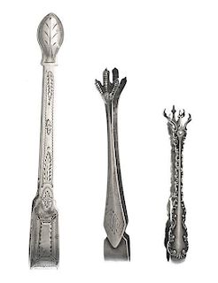 A George III Silver Sugar Tongs, Peter and William Bateman, London, 1813, together with two American sugar tongs by Wm. B. Durgi