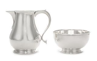 * A George VI Silver Creamer and Sugar Bowl, Walter Wilson, London, 1947, each of plain baluster form on stepped bases.