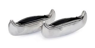 * A Pair of George V Silver Salts, Likely Robert Pringle & Sons, Birmingham, 1913, formed as canoes with blue glass liners.