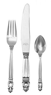 A Danish Silver Flatware Service, Georg Jensen, Copenhagen, Acorn pattern, comprising: 12 teaspoons 12 dinner forks 12 knives 12