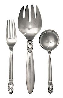 * A Group of Danish Silver Flatware, Georg Jensen, Copenhagen, in the Acorn pattern, comprising: 12 cream soup spoons 1 dinner f