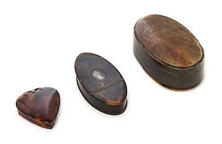Three Tortoise Shell Snuff Boxes Length of longest 3 3/4 inches.