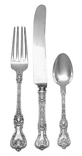 * An American Silver Flatware Service, Whiting Mfg. Co., New York, NY, King Edward pattern, comprising: 12 dinner forks 12 lunch